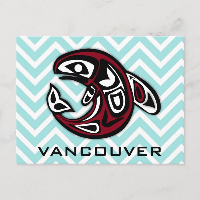 Vancouver British Columbia Nautical Orca Whale Art Vykort (Framsida)
