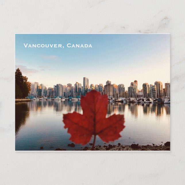 Vancouver Canada Red Maple Löv Skyline vykort (Framsida)