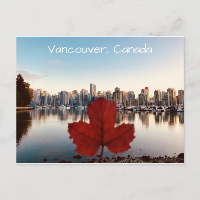 Vancouver Canada Red Maple Löv Skyline Vykort (Framsida)