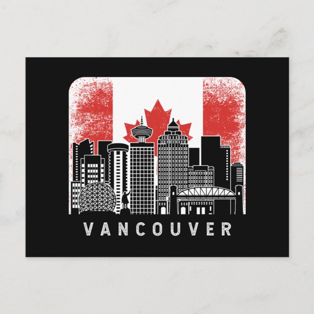 Vancouver Canada Skyline Vintage Flagga Vykort (Framsida)