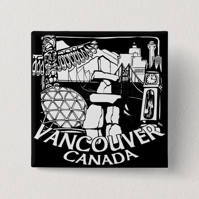 Vancouver Canada Souvenir Buttons Gastown Art Gift Knapp (Framsida)