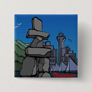 Vancouver Canada Souvenir Buttons Landmark Art Knapp