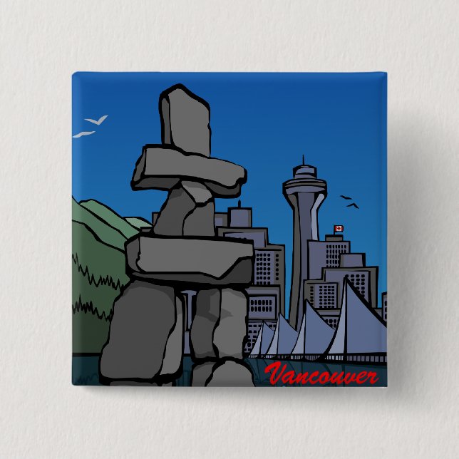 Vancouver Canada Souvenir Buttons Landmark Art Knapp (Framsida)