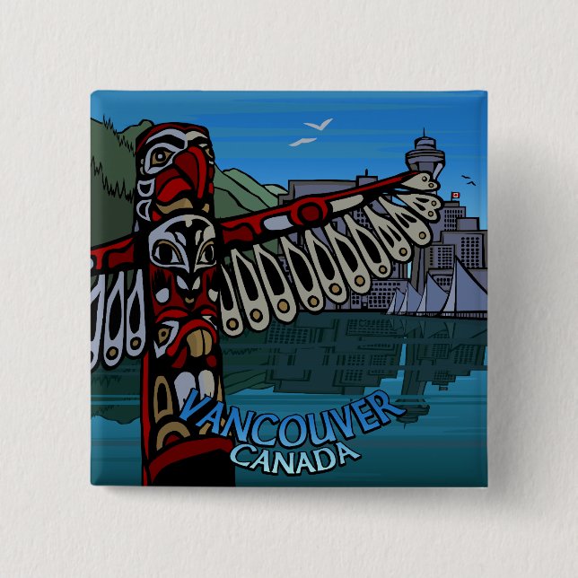 Vancouver Canada Souvenir Buttons Totem Pole Art Knapp (Framsida)