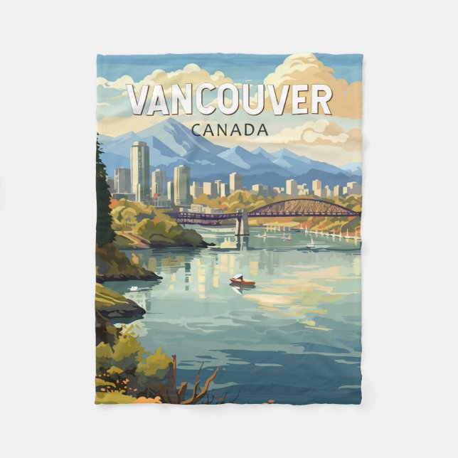 Vancouver Canada Travel Art Vintage Fleecefilt (Framsidan)