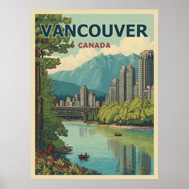 Vancouver Canada Travel Art Vintage Poster (Framsidan)
