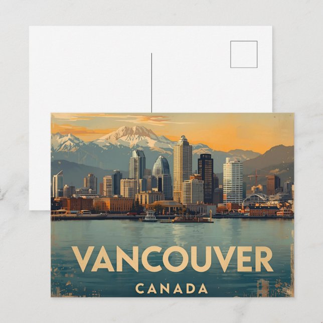 Vancouver Canada Travel Art Vintage Vykort (Fram/baksida)