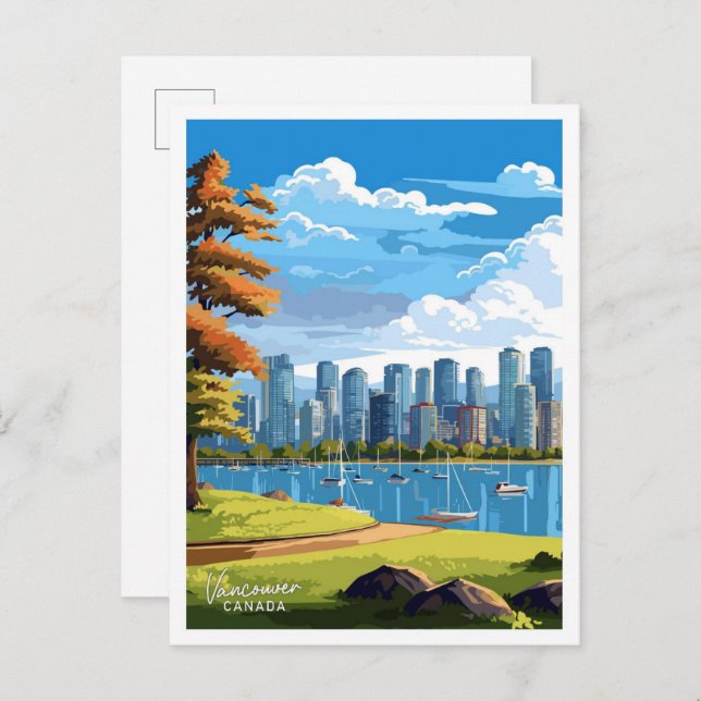 Vancouver Canada Travel Vintage illustration Vykort (Fram/baksida)