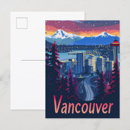 Vancouver Canada Vintage Retro Travel Illustration Vykort