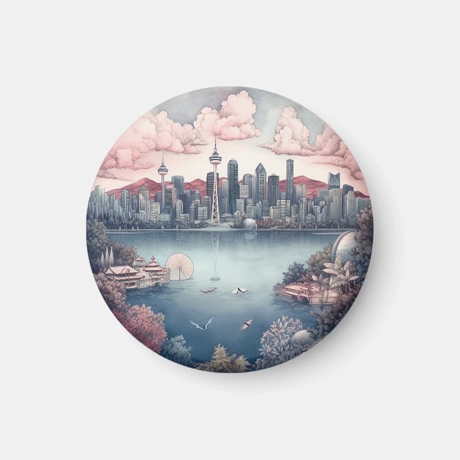 Vancouver City Canada Travel Painting Magnet (Framsidan)