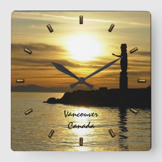 Vancouver Clock Gifts Totem Pole Vancouver Clock Fyrkantig Klocka (Framsida)