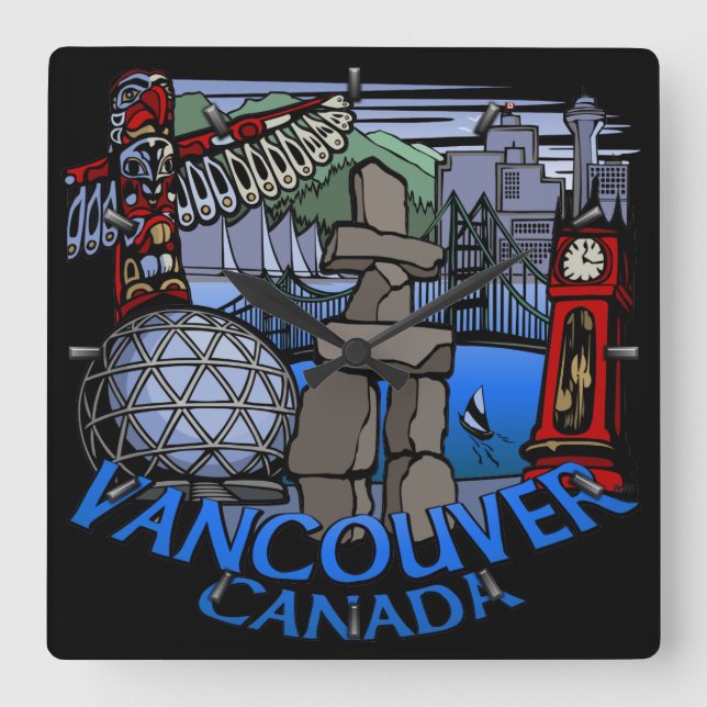 Vancouver Clock presenterar "Decor First Nations C Fyrkantig Klocka (Framsida)