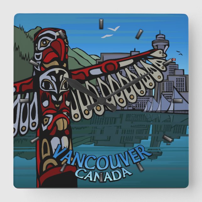 Vancouver Clock presenterar "Decor First Nations C Fyrkantig Klocka (Framsida)