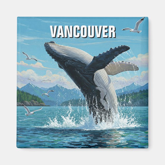 Vancouver Island Humpback Whale Breaching Travel Magnet (Framsidan)