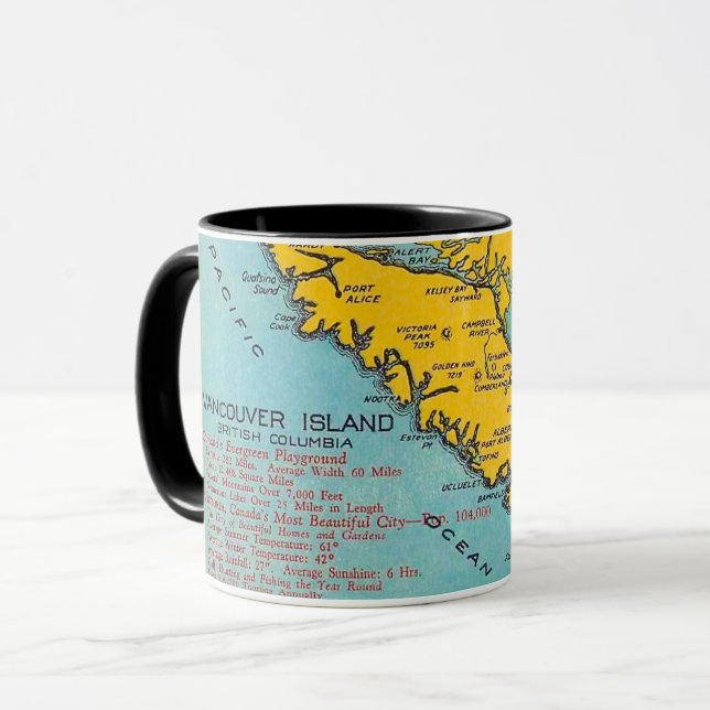 Vancouver Island  Vintage Map Postcard Mug Mugg (Framsida vänster)