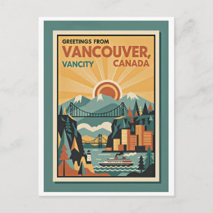 Vancouver Kanada Retro Reseminskrycka – 1930-talet Vykort