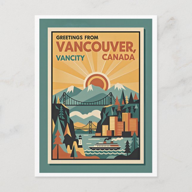 Vancouver Kanada Retro Reseminskrycka – 1930-talet Vykort (Framsida)