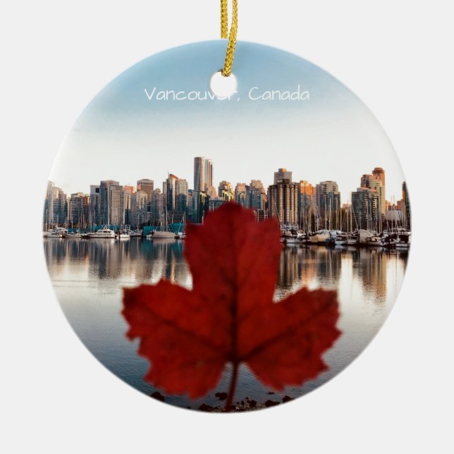 Vancouver Kanada röd lönnlövhorisont Julgransprydnad Keramik (Framsidan)
