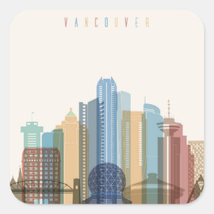 Vancouver Kanada stadshorisont Fyrkantigt Klistermärke