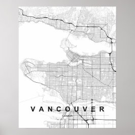 Vancouver Minimalistisk Karta (Svart & Vitt) Poster