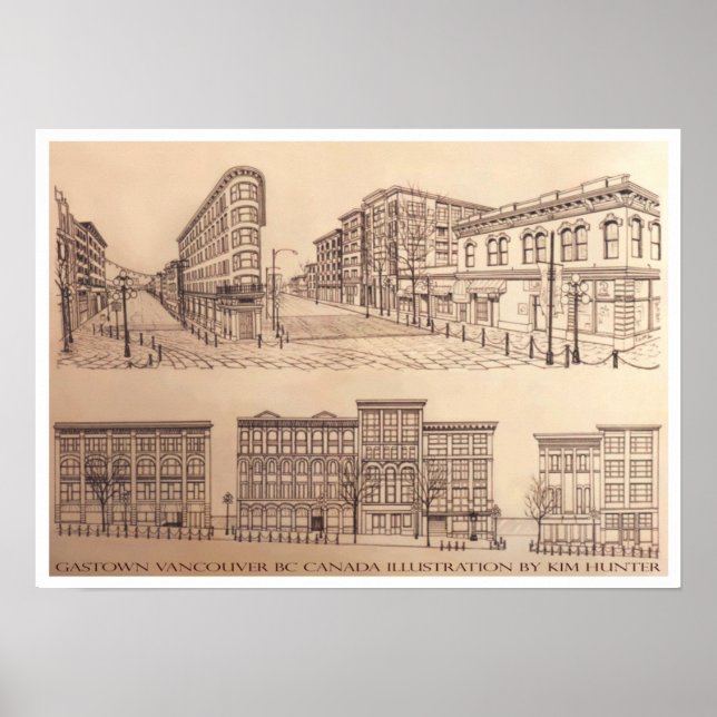 Vancouver Poster Gastown Illustration Art Print (Framsidan)