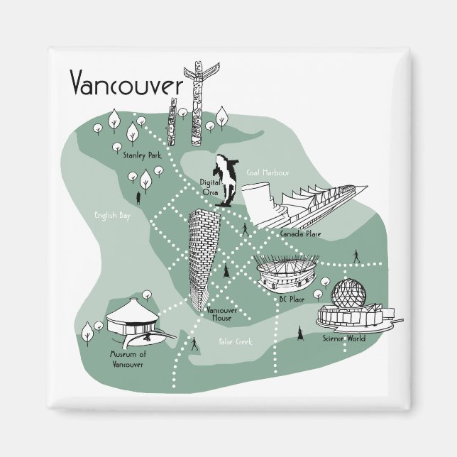 Vancouver Poster - grönt Magnet (Framsidan)