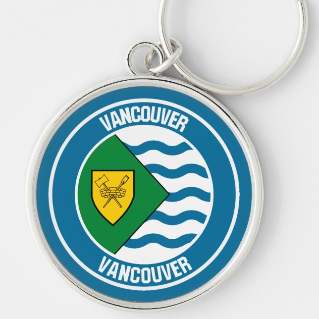 Vancouver Round Emblem Rund Silverfärgad Nyckelring (Framsidan)
