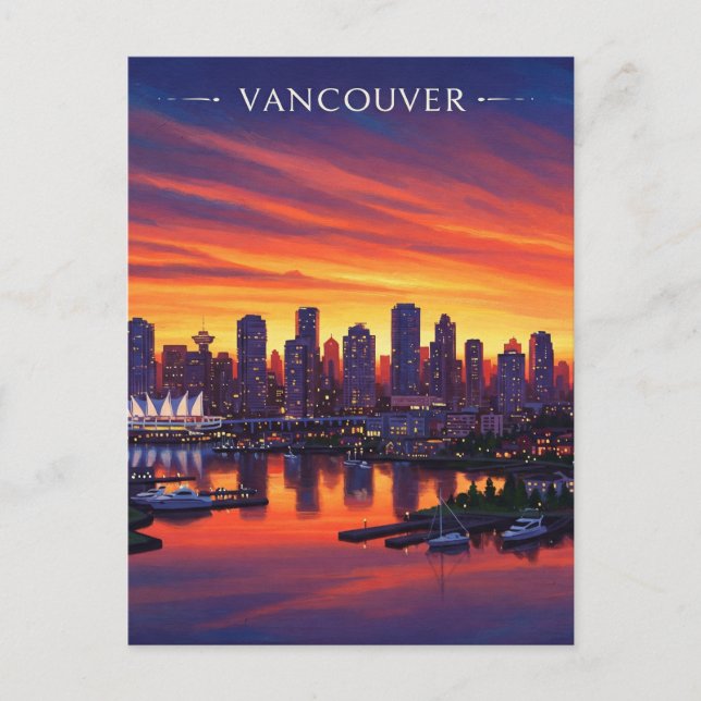 Vancouver Siluett Kanada Solnedgång Resa Vykort (Framsida)