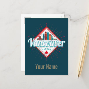 Vancouver Skyline British Columbia Retro Kanada Helg Vykort