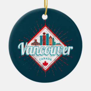 Vancouver Skyline British Columbia Retro Kanada Julgransprydnad Keramik