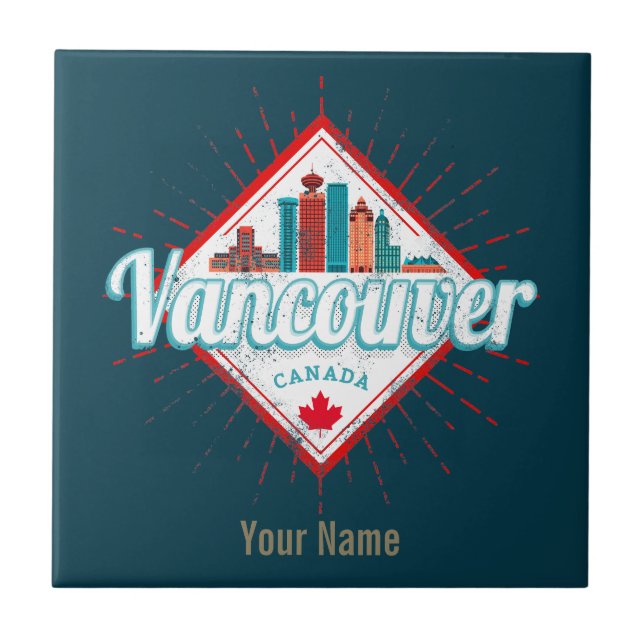 Vancouver Skyline British Columbia Retro Kanada Kakelplatta (Framsidan)
