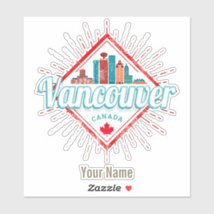 Vancouver Skyline British Columbia Retro Kanada Klistermärken
