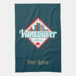 Vancouver Skyline British Columbia Retro Kanada Kökshandduk