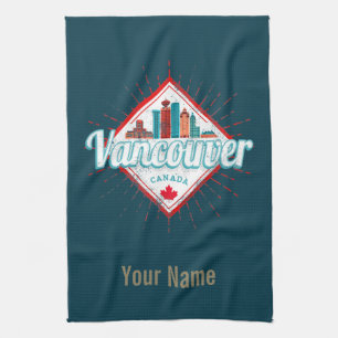 Vancouver Skyline British Columbia Retro Kanada Kökshandduk
