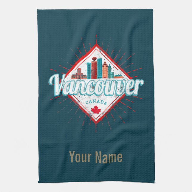 Vancouver Skyline British Columbia Retro Kanada Kökshandduk (Vertikal)