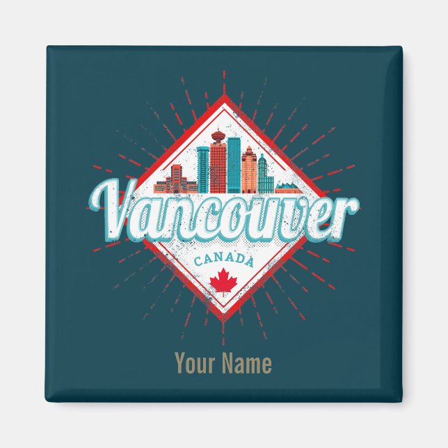 Vancouver Skyline British Columbia Retro Kanada Magnet (Framsidan)