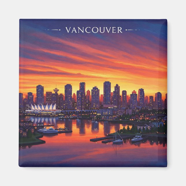 Vancouver Skyline Canada Sunset Travel Magnet (Framsidan)