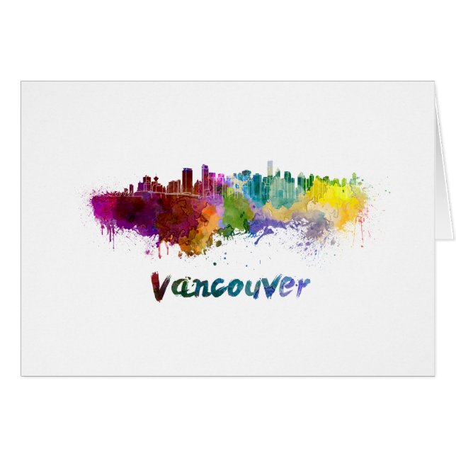 Vancouver skyline i vattenfärg hälsningskort (Framsidan Horizontal)