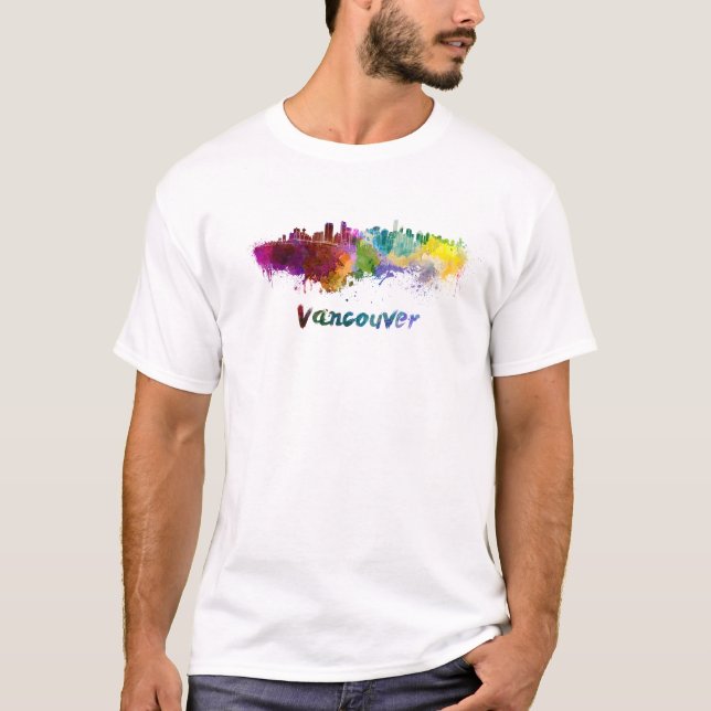 Vancouver skyline in watercolor t shirt (Framsida)