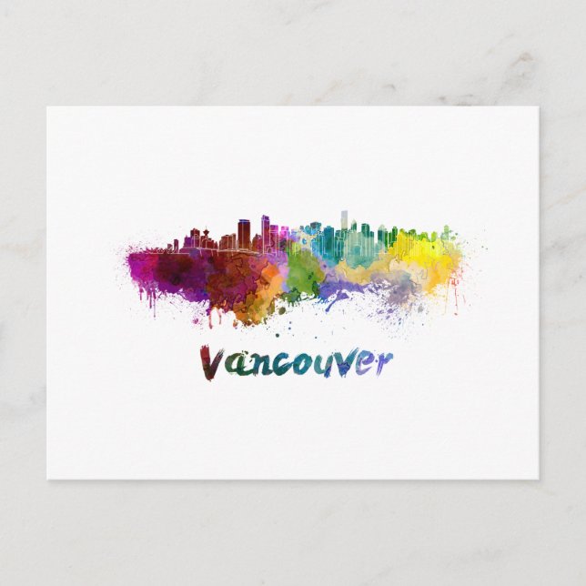 Vancouver skyline in watercolor vykort (Framsida)