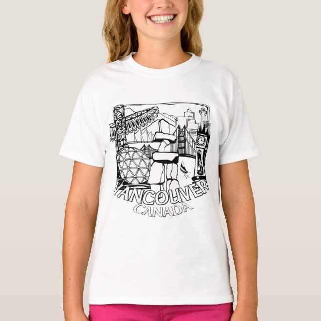Vancouver Souvenir Girl's T-shirt Landmark Art Tee (Framsida)
