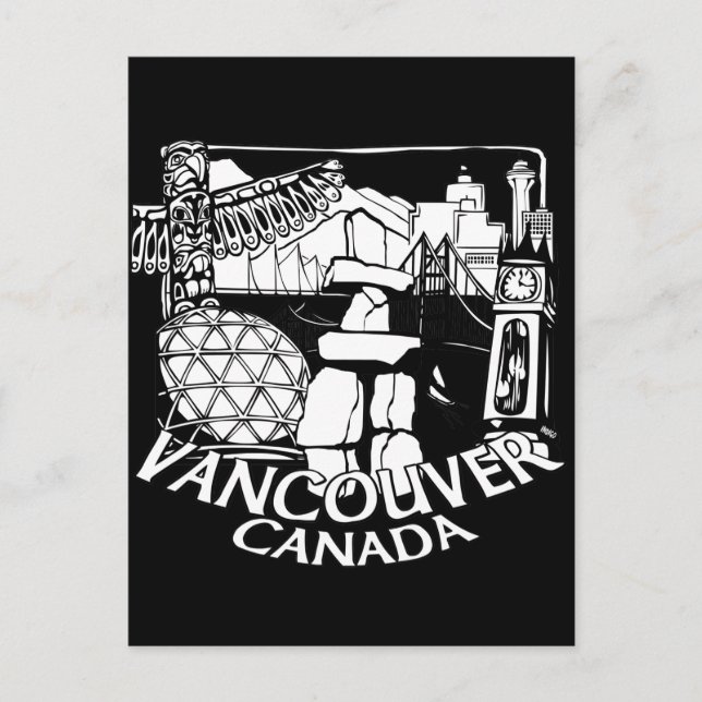 Vancouver Souvenir Postcards Totem Pole Landmarks Vykort (Framsida)