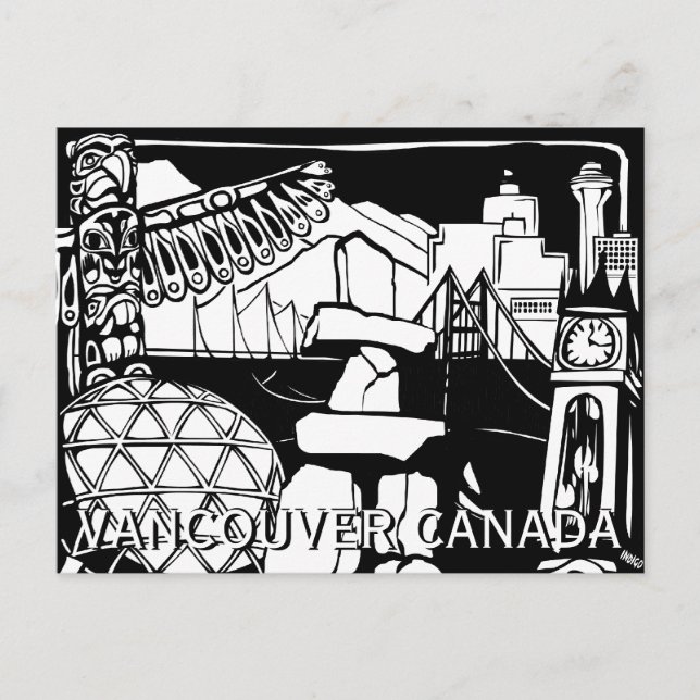 Vancouver Souvenir Postcards Totem Pole Landmarks Vykort (Framsida)