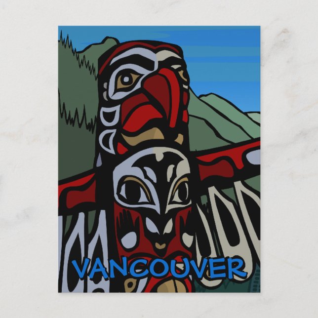 Vancouver Souvenir Postcards Totem Pole Landmarks Vykort (Framsida)