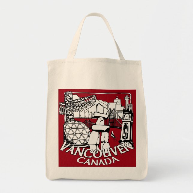 Vancouver Souvenir Tote Bag Landmark Art Bags Tygkasse (Framsidan)