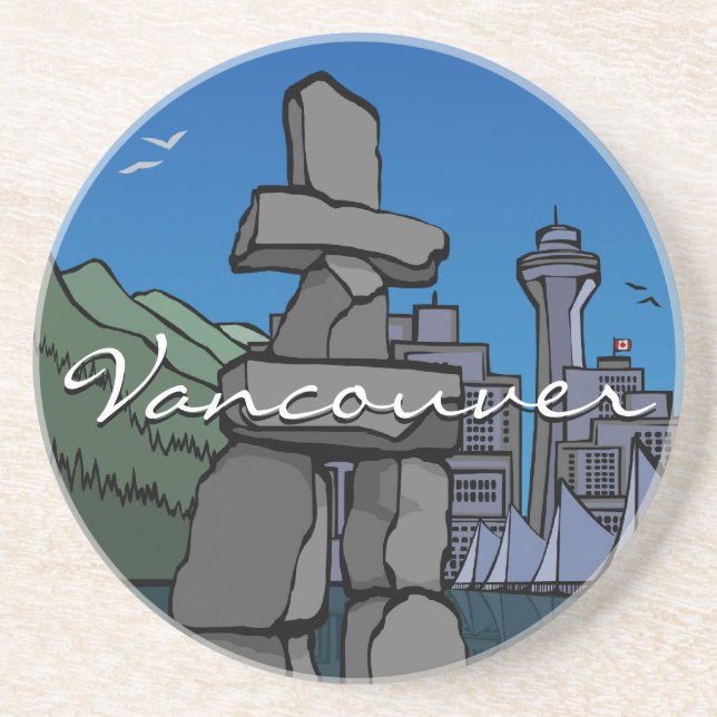 Vancouver Souvenir Underlägg Inukshuk Cityscape Gi (Framsidan)