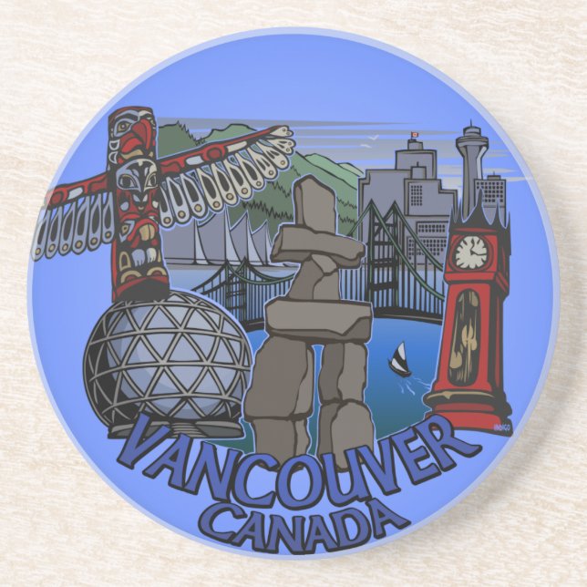 Vancouver Souvenir Underlägg Totem Pole Landmark G Sandsten (Framsidan)