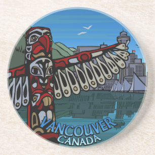 Vancouver Souvenir Underlägg Totem Pole Landmarks Sandsten