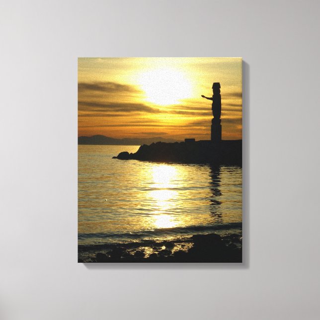 Vancouver Totem Poles Sunset Art Print Canvas (Framsida)