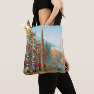 Vancouver Totem Poles Tote Bag Landmark Art Bags Tygkasse